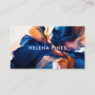 Vibrant Blue orange Jewel Modern Abstract Ink  Business Card