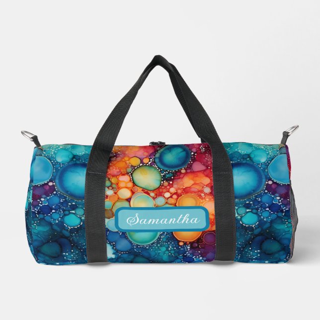 Vibrant Blue Orange Pink  Alcohol Ink Splatter   Duffle Bag (Front)