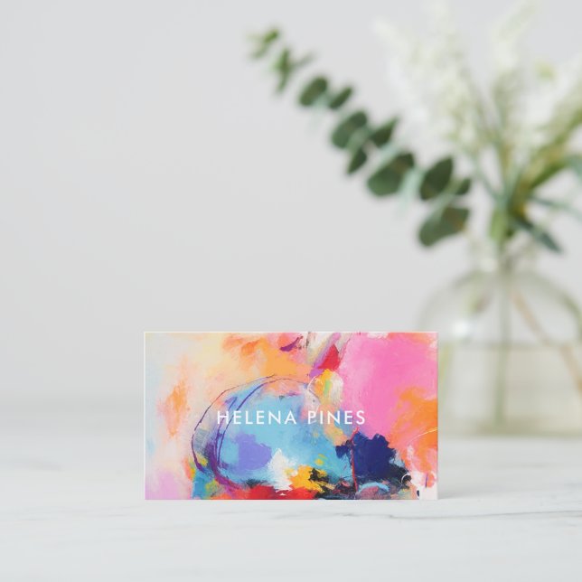 Vibrant Blue orange pink Modern Abstract painting Business Card (Standing Front)