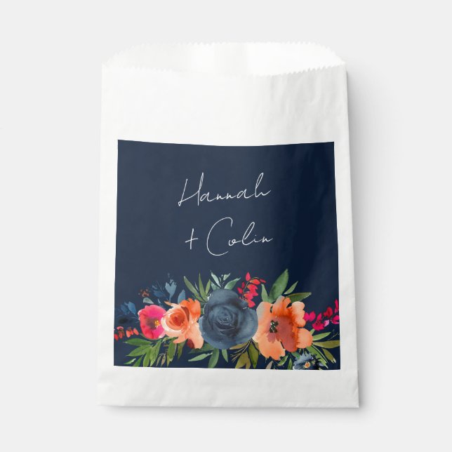 Vibrant Blue Orange Red Botanical Favour Bags (Front)