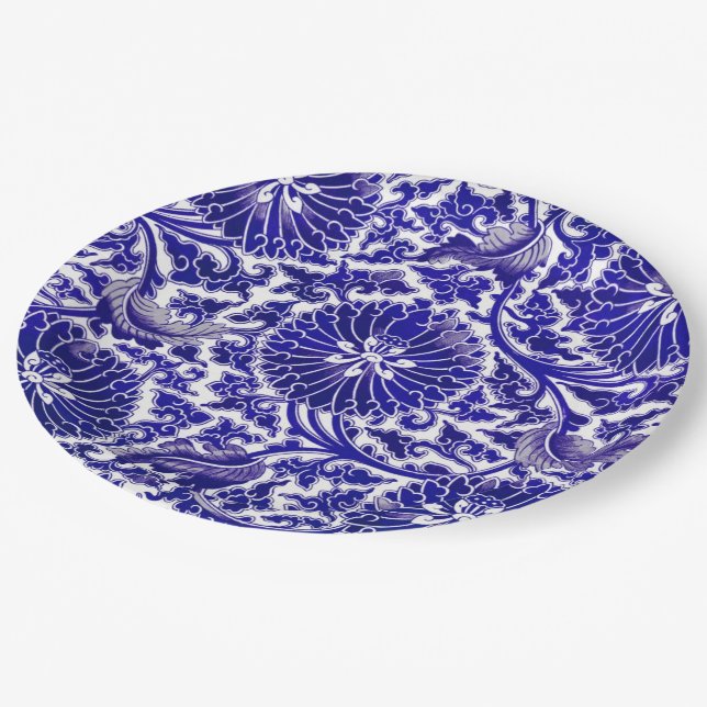 Vibrant Blue Ornamental Design Paper Plate (Angled)