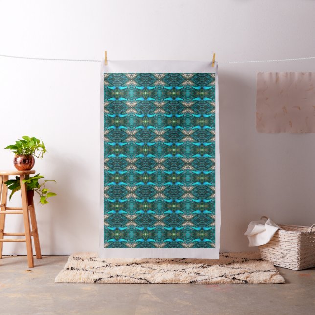Vibrant Blue Peacock In With Fanned Tail Fabric (In Situ)