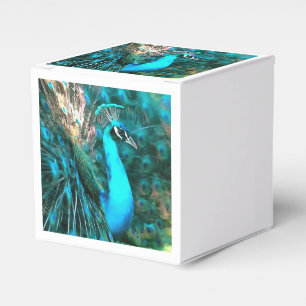 Vibrant Blue Peacock In With Fanned Tail Favour Box