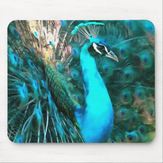 Vibrant Blue Peacock In With Fanned Tail Mouse Mat