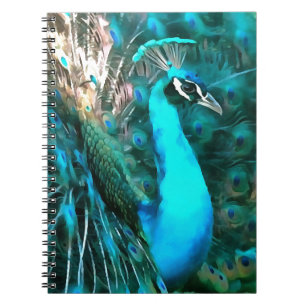 Vibrant Blue Peacock In With Fanned Tail Notebook