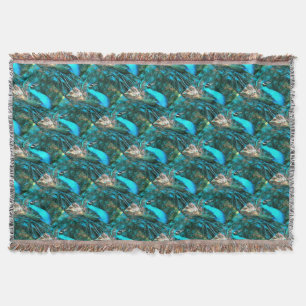 Vibrant Blue Peacock In With Fanned Tail Throw Blanket