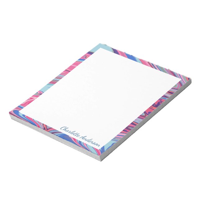 Vibrant Blue Pink Abstract Marble Art Personalised Notepad (Rotated)