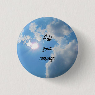 Vibrant blue sky with sun and clouds photo 3 cm round badge