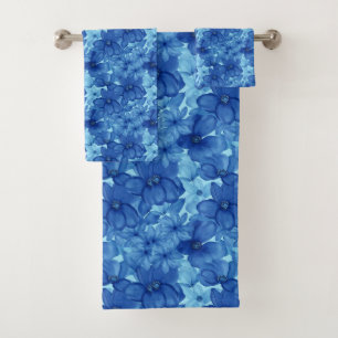 Vibrant Blue Watercolor Floral Towel Set