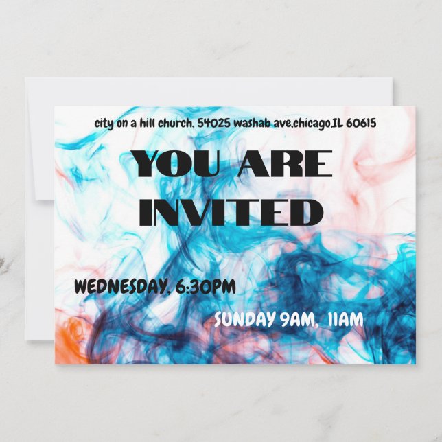 Vibrant Blue Watercolor Smoke Invitation (Front)