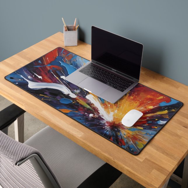 Vibrant Blue Yellow Abstract Explosion Oil Desk Mat (Office 2)