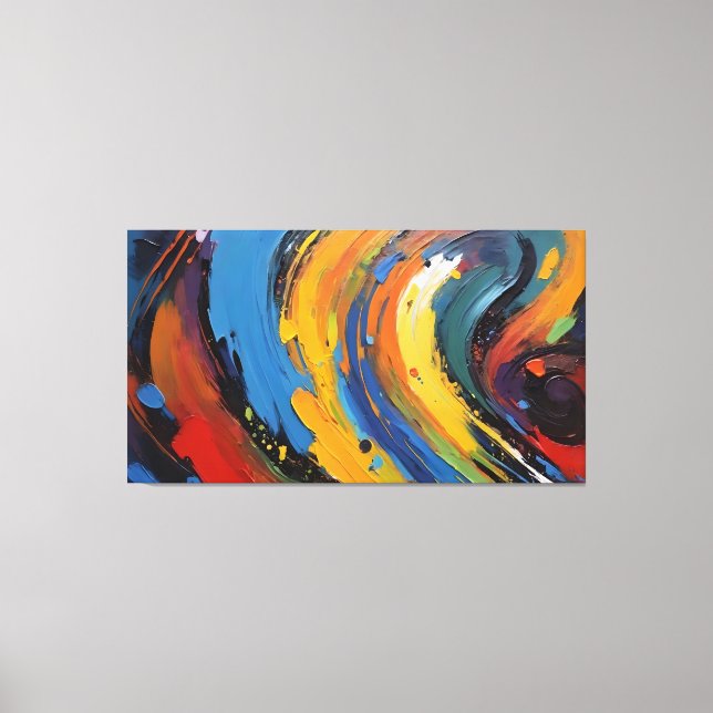 Vibrant Blue Yellow Abstract Oil Painting Swirls Canvas Print (Front)