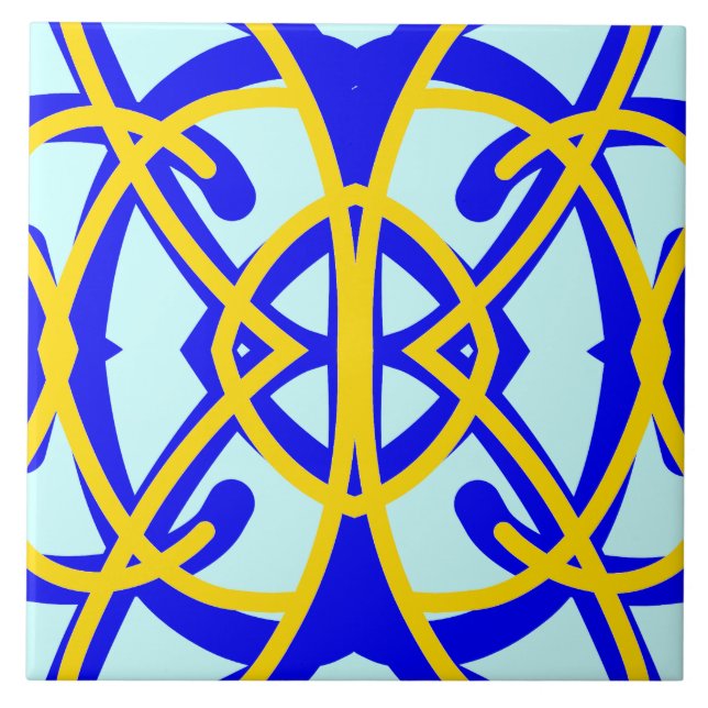 Vibrant blue & yellow classic pattern   tile (Front)