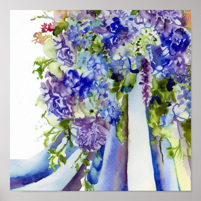  Vibrant Blues, Bridal Cascading Bouquet 1, Poster (Front)