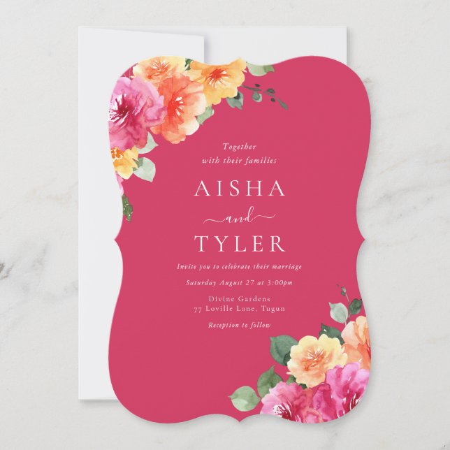 Vibrant Blush Floral Watercolor Wedding Invitation (Front)
