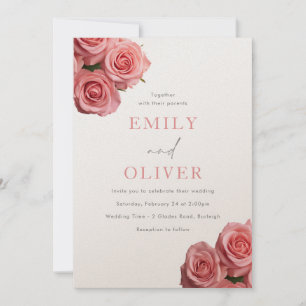 Vibrant Blush Pink Roses Elegant Wedding Invitation