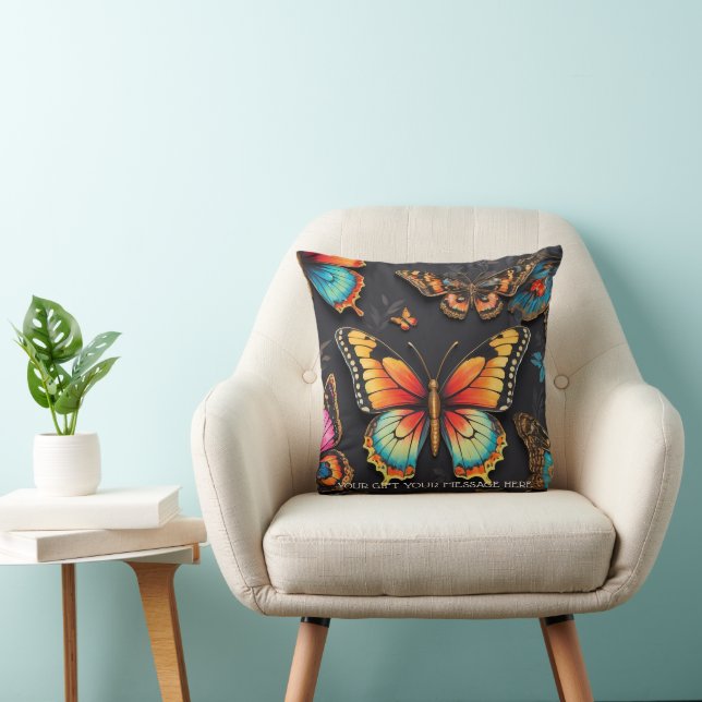 Vibrant Bohemian Butterfly Art Neon Oil-Painting Cushion (Chair)