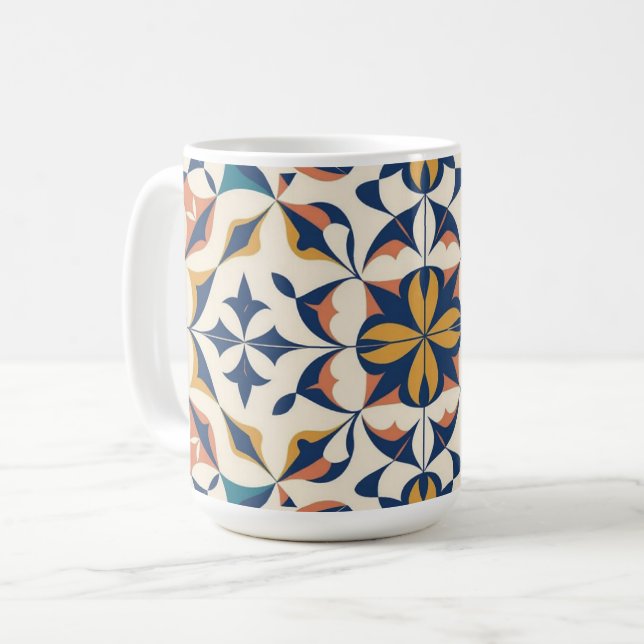 Vibrant Bohemian Floral Mosaic Coffee Mug (Front Left)