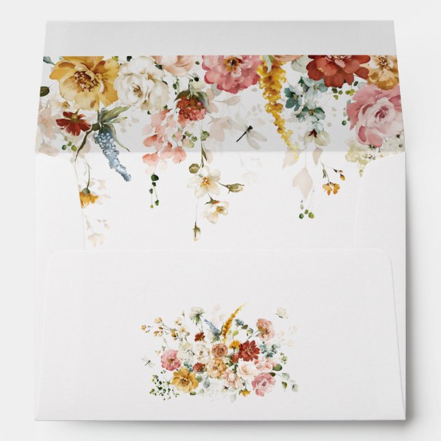 Vibrant Bohemian Garden Floral Return Address Envelope (Back (Bottom))