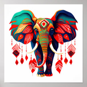 Vibrant Boho Chic Elephant Poster