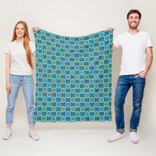 Vibrant Boho Chic Geometric Floral Pattern Fleece Blanket