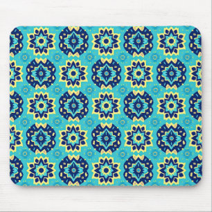 Vibrant Boho Chic Geometric Floral Pattern Mouse Mat
