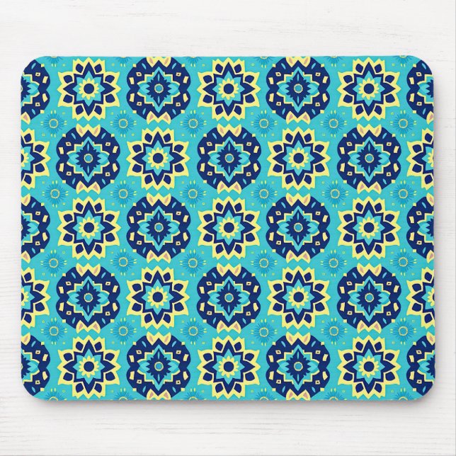 Vibrant Boho Chic Geometric Floral Pattern Mouse Mat (Front)
