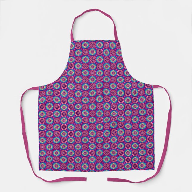 Vibrant Boho Chic Mandala Floral Pattern Apron (Front)