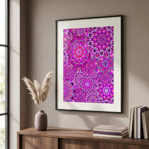 Vibrant Boho Chic Pink Purple Floral Mandalas Poster