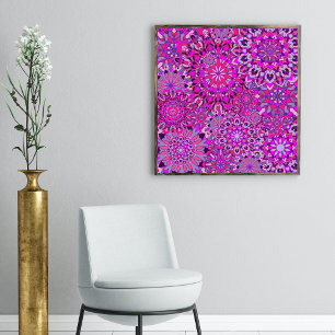Vibrant Boho Chic Pink Purple Floral Mandalas Poster