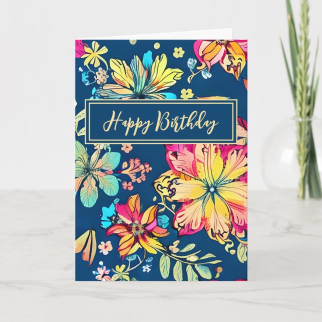 Vibrant Boho Floral Bohemian Flower Happy Birthday Card (Front)