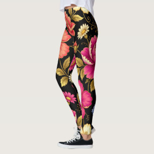 Vibrant Boho Floral Botanical Pattern Leggings