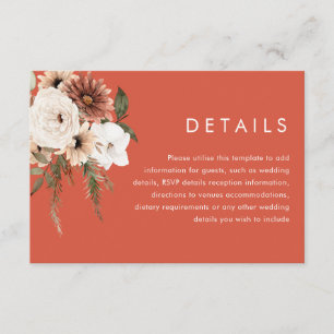 Vibrant Boho Floral Terracotta Wedding Details Enclosure Card