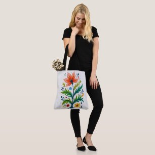 Vibrant Boho Floral Tree Folk Art Botanical Tote Bag