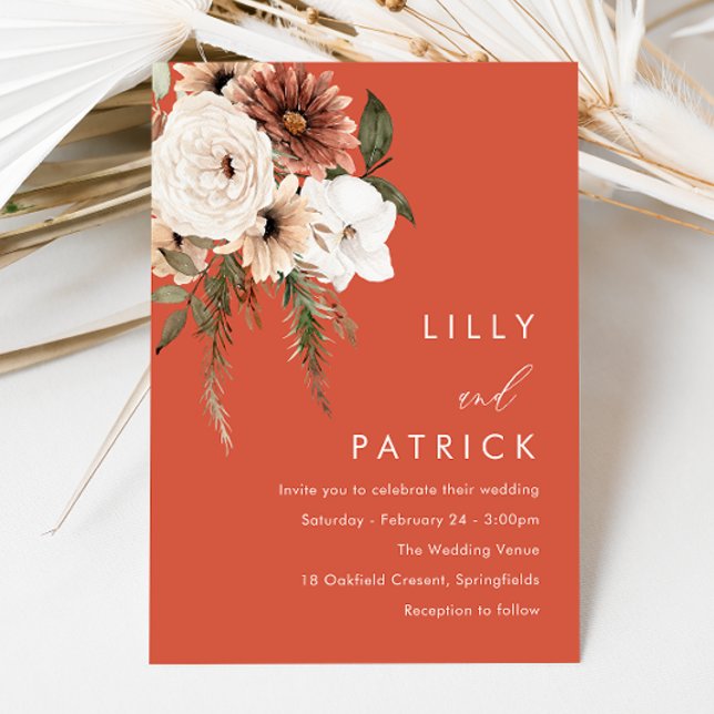 Vibrant Boho Flowers Terracotta Wedding Invitation (Creator Uploaded)