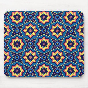 Vibrant Boho Geometric Floral Pattern Mouse Mat