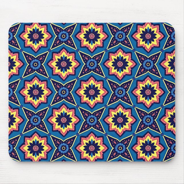 Vibrant Boho Geometric Floral Pattern Mouse Mat (Front)