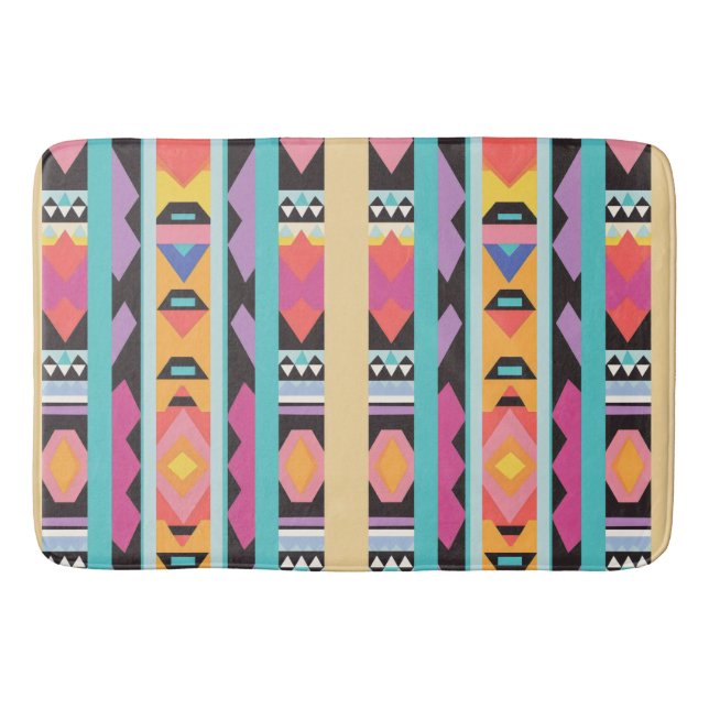 Vibrant Boho Geometric Pattern mix Bath Mat (Front)