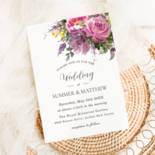 Vibrant Boho Magenta Pink Purple Floral Wedding Invitation