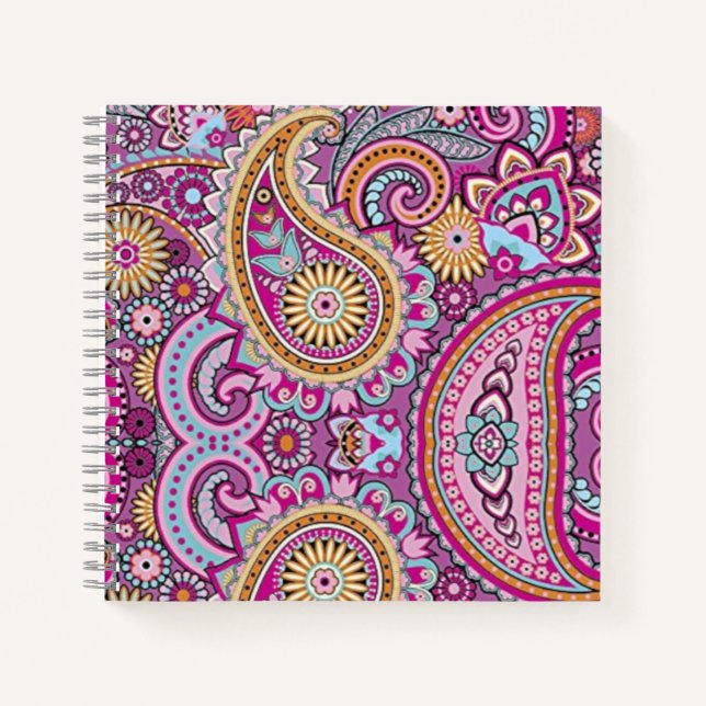 Vibrant Boho Paisley Floral Pattern | Colourful Ar Notebook (Front)