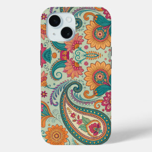Vibrant Boho Paisley light green Floral Pattern   iPhone 15 Case