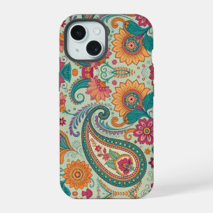 Vibrant Boho Paisley light green Floral Pattern   iPhone 15 Case