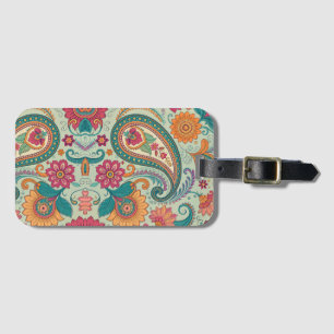 Vibrant Boho Paisley light green Floral Pattern Luggage Tag