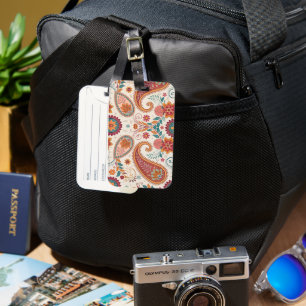 Vibrant Boho Paisley white Floral Pattern Luggage Tag