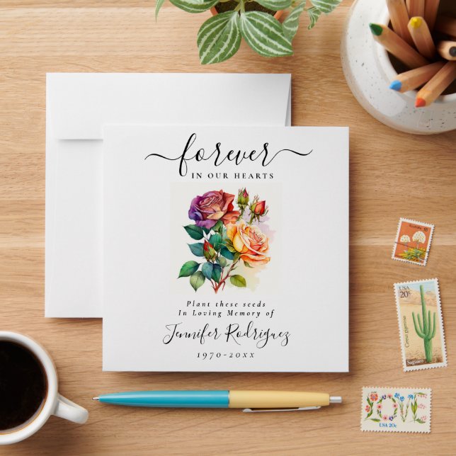 Vibrant Boho Roses Seed Packet Memorial Funeral  E Envelope (Desk)