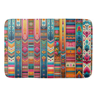 Vibrant Boho Stripes: Eclectic Textile Art Bath Mat