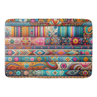 Vibrant Boho Stripes: Eclectic Textile Art Bath Mat