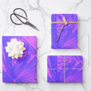 Vibrant Boho Tropical Botanical Leaf Purple Pink Wrapping Paper Sheet