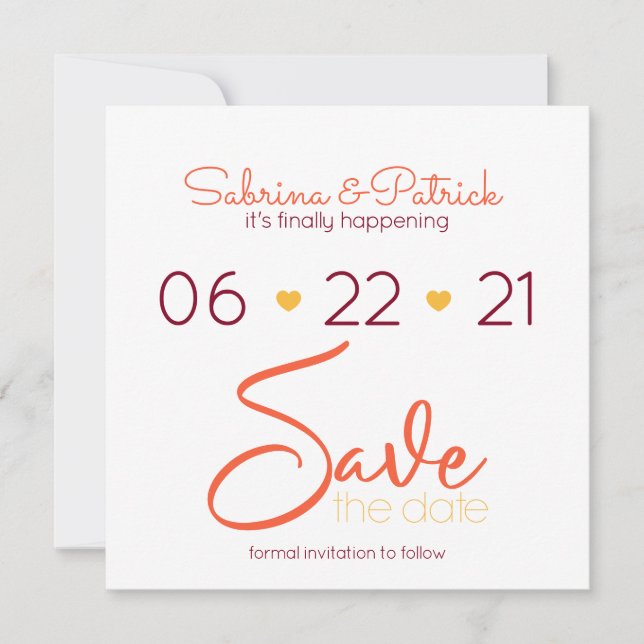 Vibrant BOHO Tuscany Burgundy Coral  Save the Date Invitation (Front)