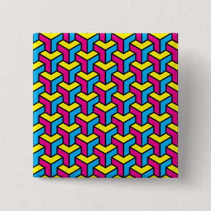 Vibrant Bold CMYK Geometric Optical Illusion Block 15 Cm Square Badge